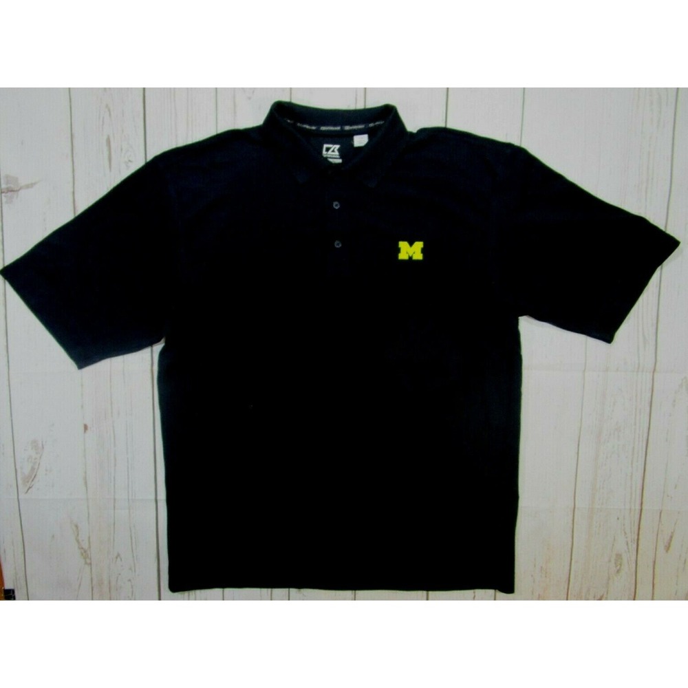 Michigan Wolverines Mens Sz Large Golf SS Polo Shirt  Blue Cutter Buck DryTec